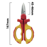 FORBICI ISOLATE DA ELETTRICISTA 1000V ROSSO E GIALLO CON LAME MICRO DENTATE ED INCAVO SPELLA FILI VELAMP CF101