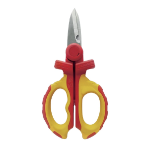 FORBICI ISOLATE DA ELETTRICISTA 1000V ROSSO E GIALLO CON LAME MICRO DENTATE ED INCAVO SPELLA FILI VELAMP CF101