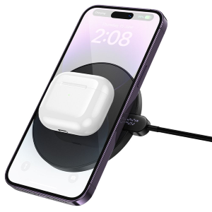 ALIMENTATORE CARICABATTERIE INDUTTIVO HOCO DA 15 W CON CAVO TYPE-C + DISPLAY CW62 NERO