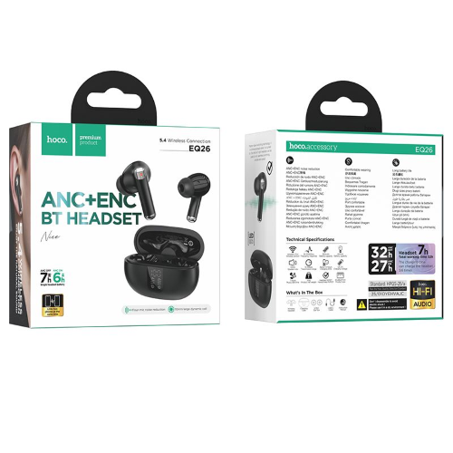 AURICOLARI CUFFIE CON MICROFONO BLUETOOTH TWS + ENC HOCO EQ26 NERE