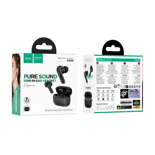 AURICOLARI CUFFIE CON MICROFONO BLUETOOTH TWS HOCO EQ30 NERE