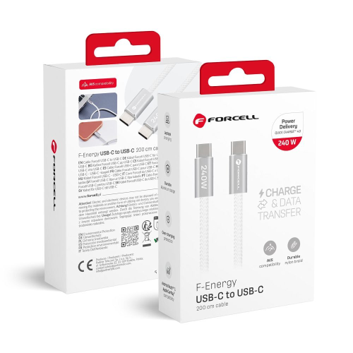 CAVO DATI DA TYPE-C A TYPE-C 2 METRI QC4.0 5A 240W BIANCO | FORCELL F-ENERGY CBN1