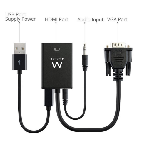 ADATTATORE CONVERTITORE DA HDMI A VGA CON USCITA AUDIO JACK 3,5MM EWENT EW9866