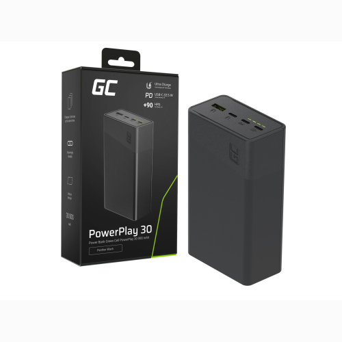POWER BANK 30000MAH PD 22,5W 1XUSB + 3 TYPE-C | GREEN CELL PBGC30B NERO