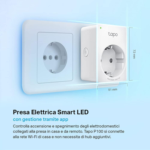 TAPO P100 PRESA INTELLIGENTE WIFI SMART PLUG, COMPATIBILE CON ALEXA E GOOGLE HOME, PROGRAMMAZIONE, CONTROLLO REMOTO TRAMITE APP, 10A, 2300W