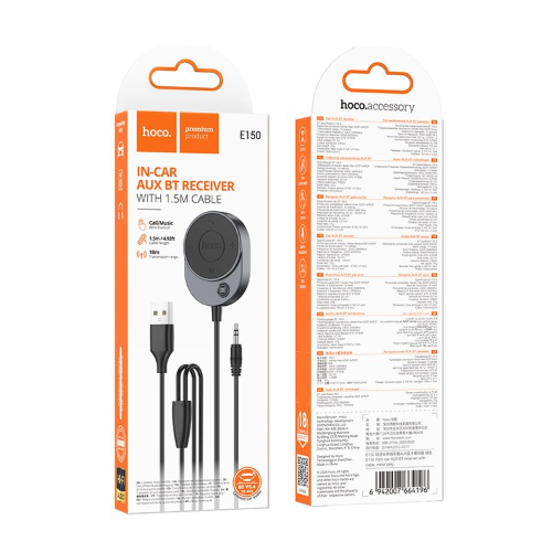 RICEVITORE WIRELESS PER AUTO HOCO AUX BLUETOOTH CON CAVO JACK DA 3,5 MM E150 GRIGIO METALLIZZATO