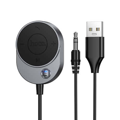 RICEVITORE WIRELESS PER AUTO HOCO AUX BLUETOOTH CON CAVO JACK DA 3,5 MM E150 GRIGIO METALLIZZATO