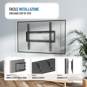 EWENT EW1503 SUPPORTO FISSO ULTRA SOTTILE DA PARTE PER TV DA 37 A 70 POLLICI, VESA FINO A 600X400MM, NERO/ANTRACITE, XL