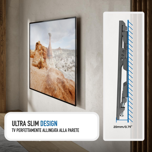 EWENT EW1503 SUPPORTO FISSO ULTRA SOTTILE DA PARTE PER TV DA 37 A 70 POLLICI, VESA FINO A 600X400MM, NERO/ANTRACITE, XL