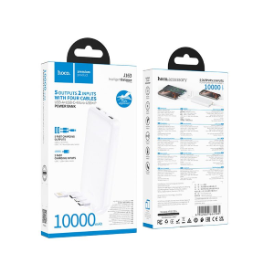POWERBANK HOCO 10000 MAH 2A CON QUATTRO CAVI INTEGRATI USB A + TYPE-C + LIGHTNING + MICRO USB J163 BIANCO