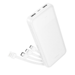 POWERBANK HOCO 10000 MAH 2A CON QUATTRO CAVI INTEGRATI USB A + TYPE-C + LIGHTNING + MICRO USB J163 BIANCO