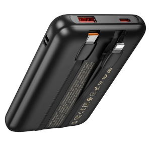 POWERBANK HOCO 10000 MAH QC PD 22,5W CON CAVI INTEGRATI TYPE-C + LIGHTNING Q37 NERO