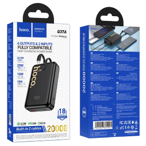 POWERBANK HOCO 20000 MAH QC PD 22,5W CON CAVI INTEGRATI TYPE-C + LIGHTNING Q37A NERO