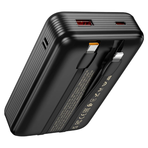 POWERBANK HOCO 20000 MAH QC PD 22,5W CON CAVI INTEGRATI TYPE-C + LIGHTNING Q37A NERO