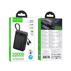 POWERBANK HOCO 20000 MAH QC PD 22,5W CON CAVI INTEGRATI TYPE-C + LIGHTNING J171A NERO