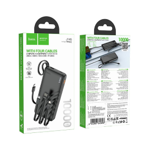 POWERBANK HOCO 10000 MAH 2A CON QUATTRO CAVI INTEGRATI USB A + TYPE-C + LIGHTNING + MICRO USB J146 NERO