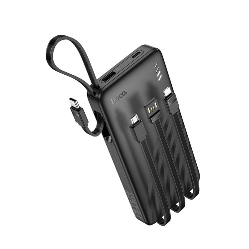 POWERBANK HOCO 10000 MAH 2A CON QUATTRO CAVI INTEGRATI USB A + TYPE-C + LIGHTNING + MICRO USB J146 NERO