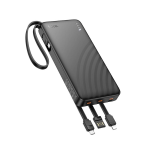 POWERBANK HOCO 10000 MAH 2A CON QUATTRO CAVI INTEGRATI USB A + TYPE-C + LIGHTNING + MICRO USB J146 NERO