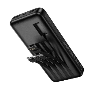 POWERBANK HOCO 10000 MAH 2A CON QUATTRO CAVI INTEGRATI USB A + TYPE-C + LIGHTNING + MICRO USB J163 NERO