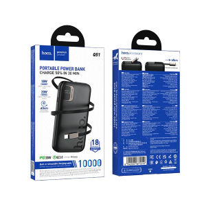 POWERBANK HOCO 10000 MAH QC PD 20W CON CAVO RETRATTILE TYPE-C Q51 NERO