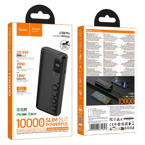 POWER BANK 10000MAH PD QC 2A 22,5W HOCO J158 PRO NERO