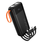 POWER BANK 20000MAH CON CAVI INTEGRATI TYPE-C + USB + LIGHTNINH + MICROUSB + 2 LUCI LED FUNZIONE TORCIA | 2A HOCO J151A NERO
