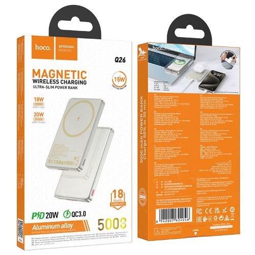 POWERBANK COMPATIBILE CON MAGSAFE HOCO 5000 MAH QC PD 2A 20W Q26 ARANCIONE