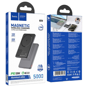 POWERBANK 5000 MAH COMPATIBILE CON MAGSAFE PD QC 2A 20W HOCO Q26 GRIGIO