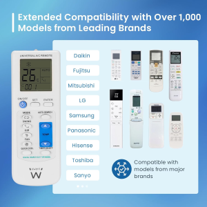EWENT TELECOMANDO UNIVERSALE CONDIZIONATORE CON SUPPORTO A MURO, COMPATIBILE 1000+ MODELLI DAIKIN LG SAMSUNG MITSUBISHI PANASONIC, DISPLAY LCD RETROILLUMINATO, TIMER E CONTROLLO COMPLETO