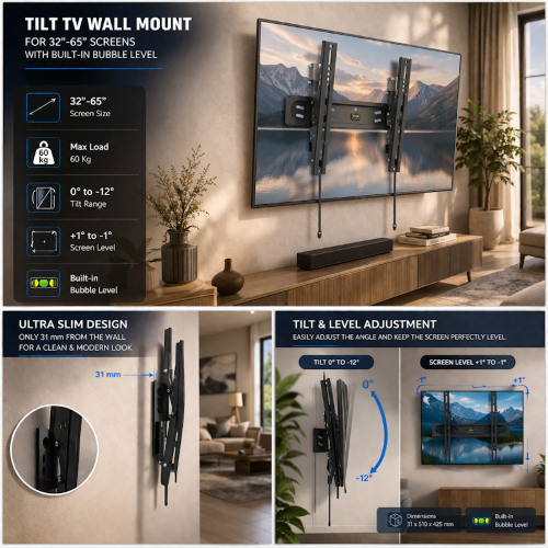 SUPPORTO UNIVERSALE STAFFA A MURO ULTRASOTTILE PER TV DA 32" A 65" EWENT EW1610