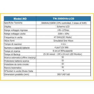 GRUPPO DI CONTINUITA' UPS TECNONEW TN-LCD-3000VA 3000VA 1500W CON 4 USCITE BIVALENTI FUNZIONE AC RESTART CON DISPLAY LCD