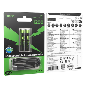 BATTERIA RICARICABILE R3 MINISTILO (AAA) 320 MAH CON TYPE-C + CAVO DA USB A A 2 X TYPE-C CONFEZIONE 2 PEZZI HOCO JA4 NERO