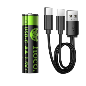 BATTERIA RICARICABILE R6 STILO (AA) 860 MAH CON TYPE-C + CAVO DA USB A A 2 X TYPE-C CONFEZIONE 2 PEZZI HOCO JA3 NERO
