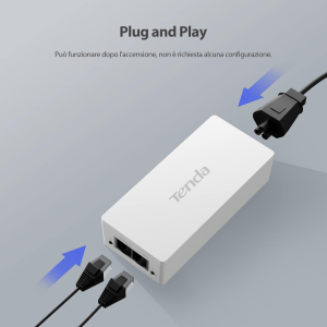 INIETTORE POE TENDA POE30G-AT GIGABIT POE INJECTOR IEEE 802.3AF/AT, USCITA 48V-54V/30W, 10/100/1000 MBPS ETHERNET POE ADAPTER, PLUG AND PLAY, FORNISCE POTENZA FINO A 100 METRI, BIANCO