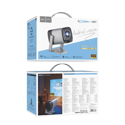 VIDEOPROIETTORE FULL HD CON ANDROID WI-FI E BLUETOOTH RISOLUZIONE 1080P MODELLO HOCO DT7 COLORE GRIGIO METALLIZZATO