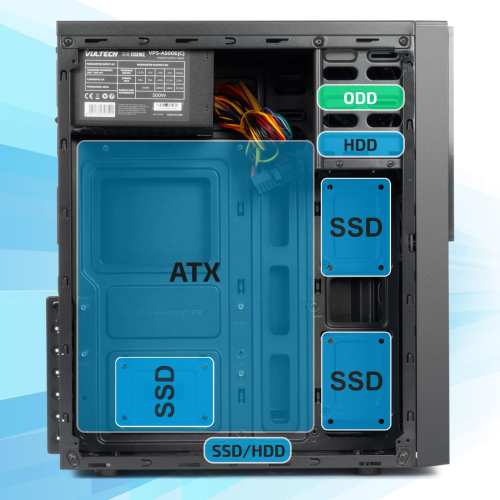 CASE ATX VULTECH VCO-A1699P REV. 2.2 CON ALIMENTATORE 500W 1X USB 3.0, 2X USB 2.0, COLORE NERO