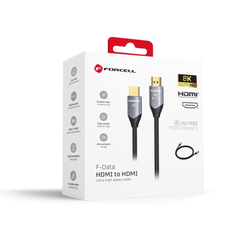 CAVO HDMI TO HDMI 1 METRO 2.1 8K 3D 8K 60HZ / 4K 120HZ – ULTRA HIGH SPEED, HDR, EARC, VRR, 48GBPS NERO | FORCELL