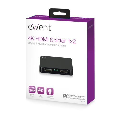 SWITCH HUB HDMI 1 INGRESSO E 2 USCITE 4K 30HZ EWENT EW3720