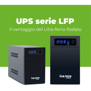 UPS 1000VA GRUPPO DI CONTINUITÀ VULTECH UPS1000VA-LFP LINE INTERACTIVE CON SCHERMO LED - BATTERIA LITIO FERRO FOSFATO LIFEPO4