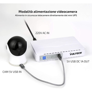 VULTECH UPS30PW-DC BIANCO MINI UPS 30W 30 WATT GRUPPO DI CONTINUITÀ PORTATILE PER ROUTER WIRELESS MODEM TELECAMERA POWER BANK SMARTPHONE BATTERIA 8800MAH INPUT 100-240 VAC USB 5V DC 9V/12V POE