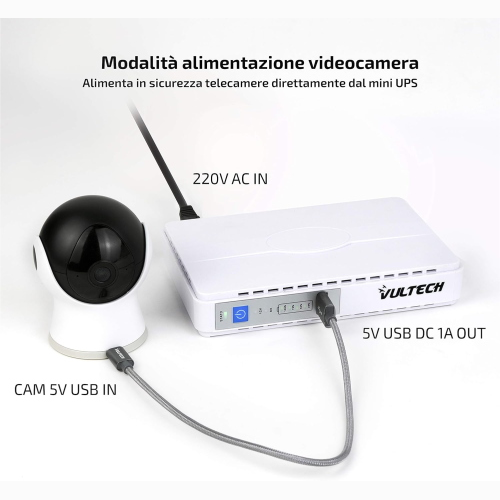 VULTECH UPS30PW-DC BIANCO MINI UPS 30W 30 WATT GRUPPO DI CONTINUITÀ PORTATILE PER ROUTER WIRELESS MODEM TELECAMERA POWER BANK SMARTPHONE BATTERIA 8800MAH INPUT 100-240 VAC USB 5V DC 9V/12V POE