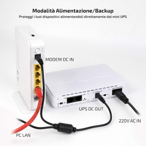 VULTECH UPS30PW-DC BIANCO MINI UPS 30W 30 WATT GRUPPO DI CONTINUITÀ PORTATILE PER ROUTER WIRELESS MODEM TELECAMERA POWER BANK SMARTPHONE BATTERIA 8800MAH INPUT 100-240 VAC USB 5V DC 9V/12V POE