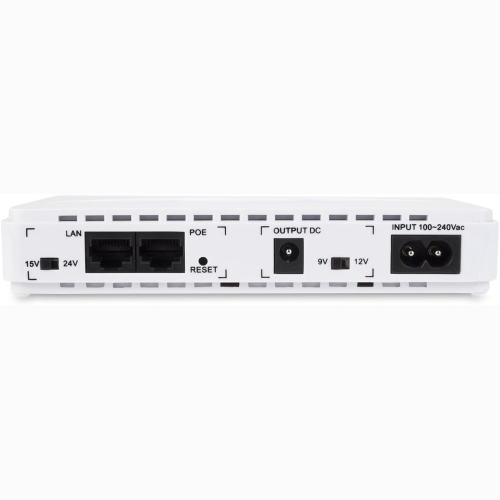 VULTECH UPS30PW-DC BIANCO MINI UPS 30W 30 WATT GRUPPO DI CONTINUITÀ PORTATILE PER ROUTER WIRELESS MODEM TELECAMERA POWER BANK SMARTPHONE BATTERIA 8800MAH INPUT 100-240 VAC USB 5V DC 9V/12V POE