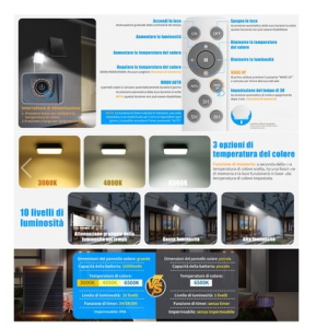 FARO PROIETTORE SOLARE LED DA ESTERNO 100W TECNOLOGIA CCT 3WHITE 3000K, 4000K, 6500K CON CREPUSCOLARE E TIMER CON TELECOMANDO