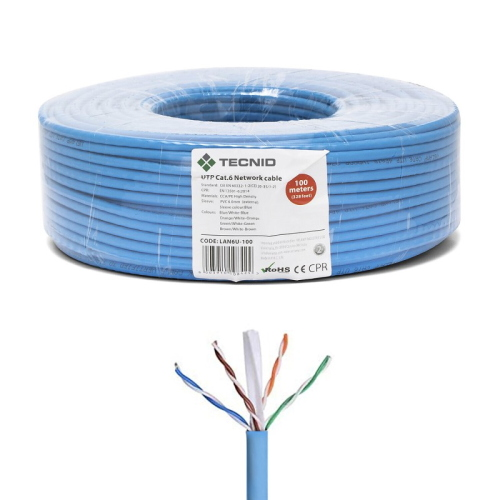 MATASSA BOBINA CAVO LAN ETHERNET 100 METRI CAT.6 UTP CCA VERDE ALLUMINIO RIVESTITO DI RAME | VELAMP LAN6U-100