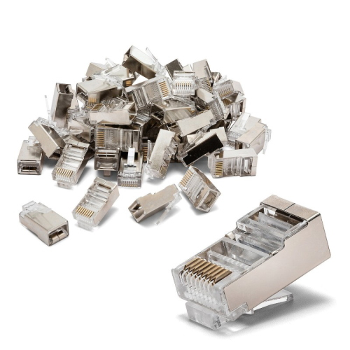 PLUG CONNETTORE DI RETE CAT.6 RJ45 FTP SCHERMATO CONFERZIONE 50 PZ VELAMP LANC6F-50