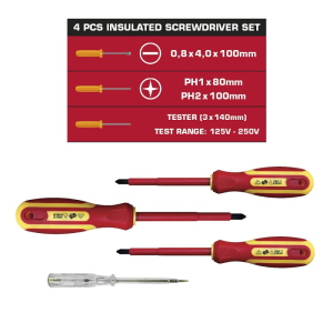 SET DI 4 CACCIAVITI ISOLATI (1 PIATTO + 2 A CROCE + TESTER) VELAMP CF144