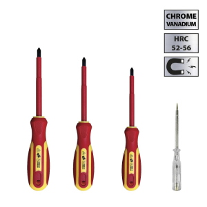 SET DI 4 CACCIAVITI ISOLATI (1 PIATTO + 2 A CROCE + TESTER) VELAMP CF144