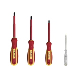 SET DI 4 CACCIAVITI ISOLATI (1 PIATTO + 2 A CROCE + TESTER) VELAMP CF144