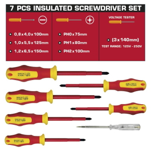 SET DI 7 CACCIAVITI ISOLATI (3 PIATTI + 3 A CROCE + TESTER) VELAMP CF170